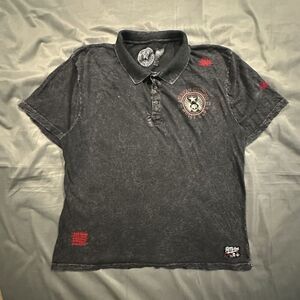 Affliction Polo American Customs Motor Club Skull Graphic Tee Y2K Mens 2XL Gray